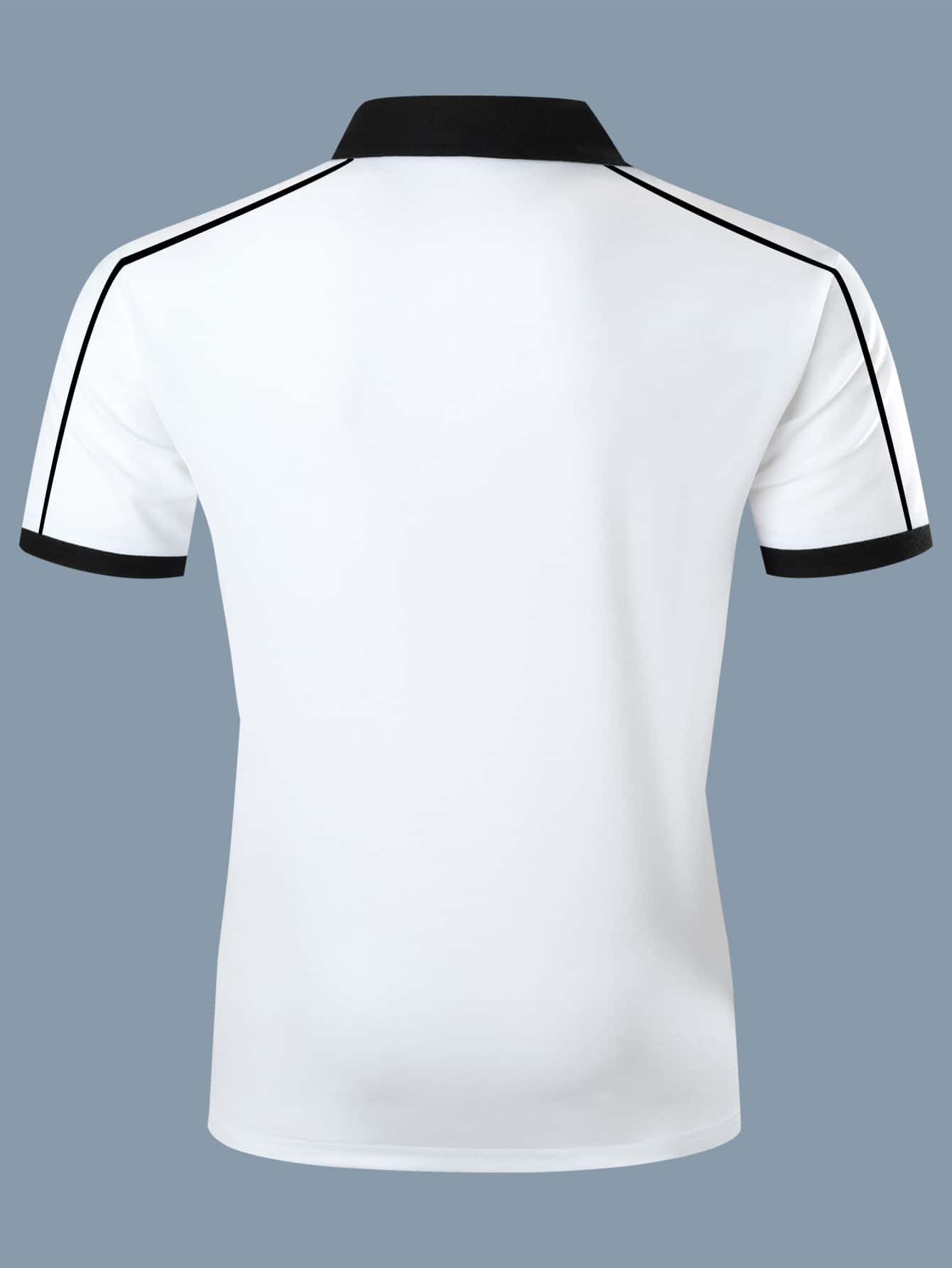 Men Crown & Letter Graphic Quarter Zip Contrast Collar Polo Shirt