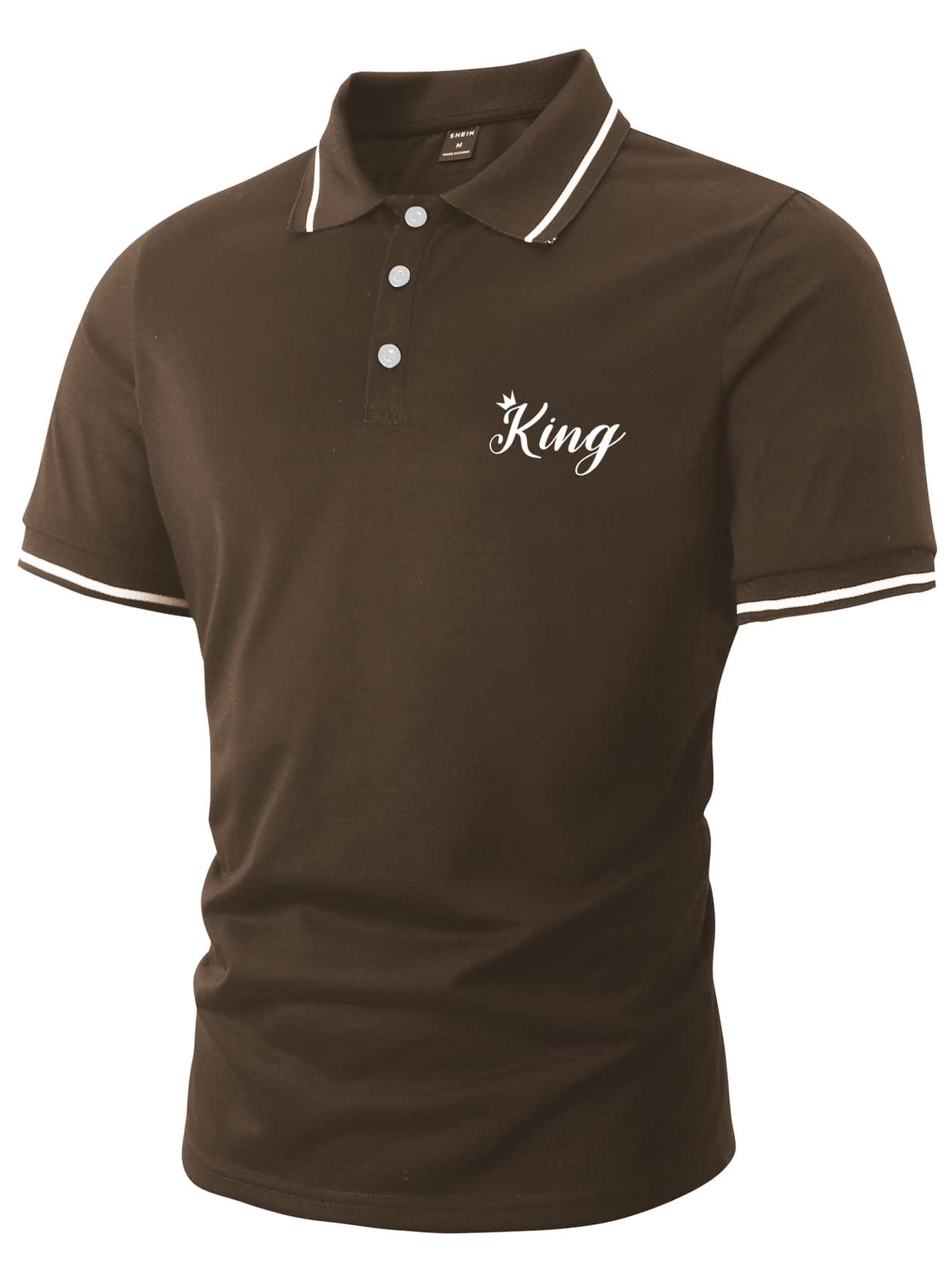 Men Letter Graphic Contrast Trim Polo Shirt