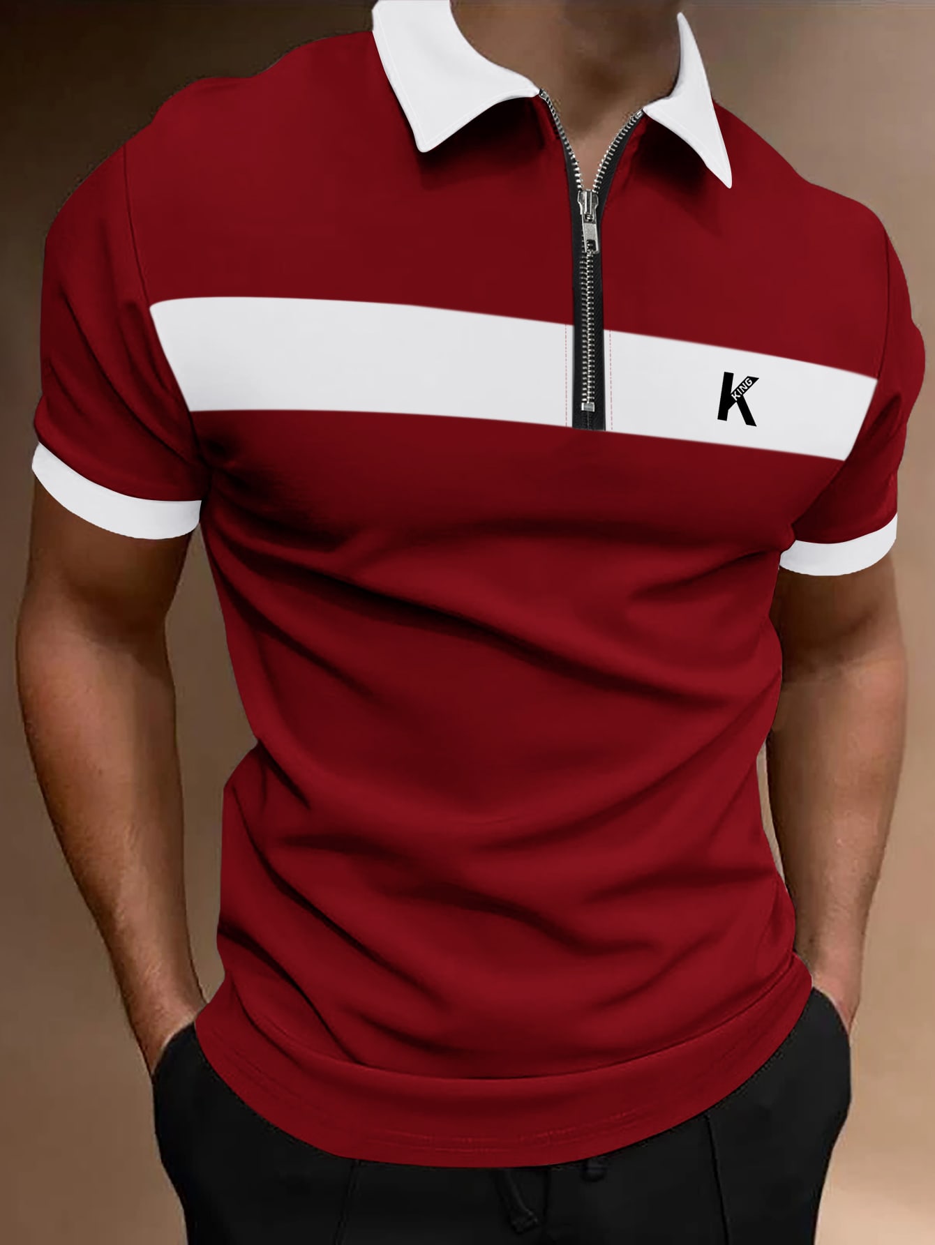 Men Letter Graphic Contrast Collar Quarter Zip Polo Shirt