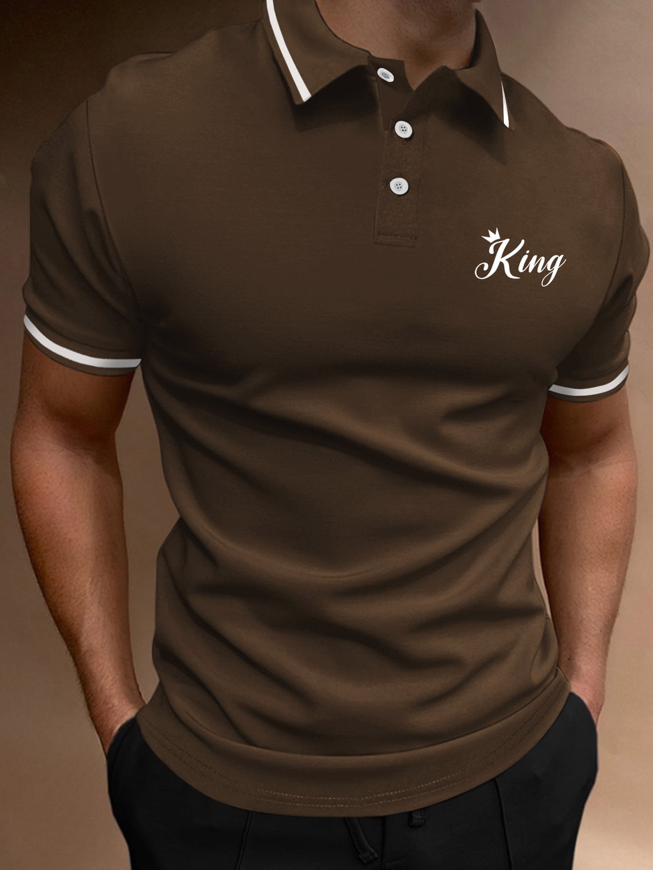 Men Letter Graphic Contrast Trim Polo Shirt