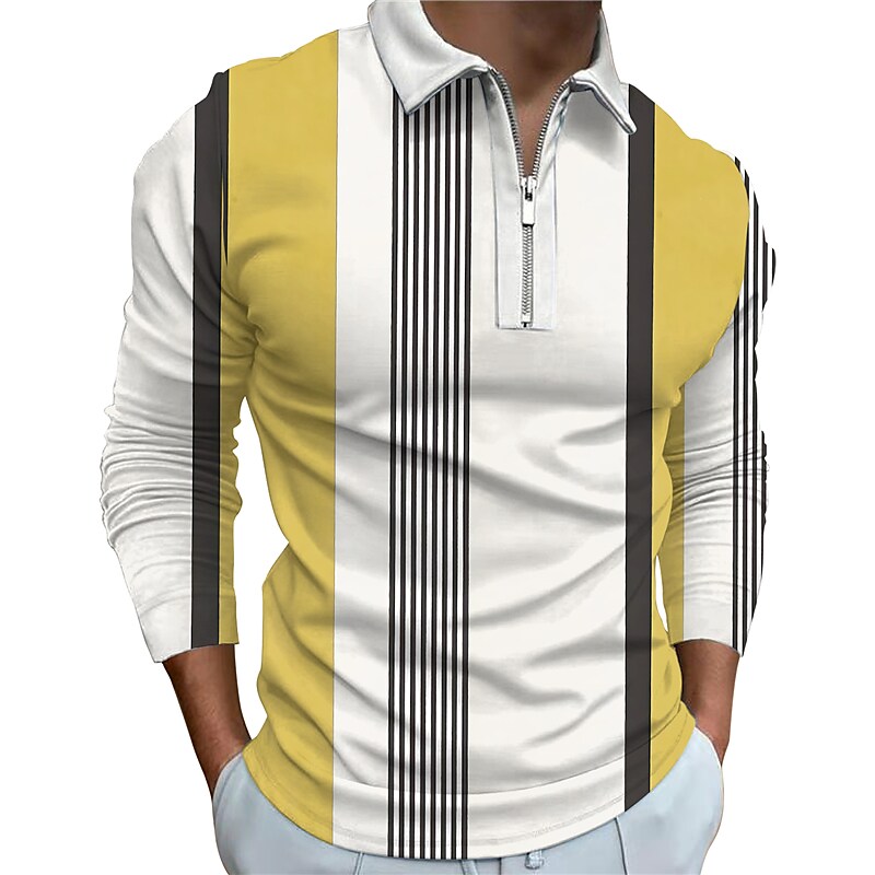 Men's Print Striped Zipper Polo