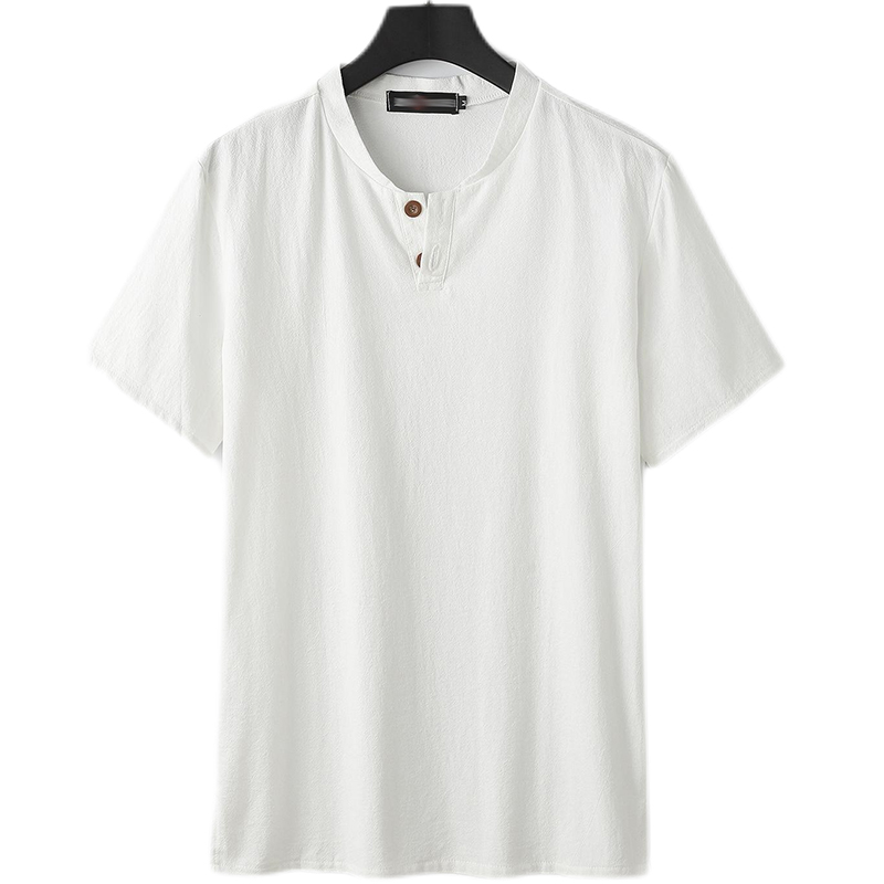 Men's Henley Cotton And Linen Short Sleeve Shirt