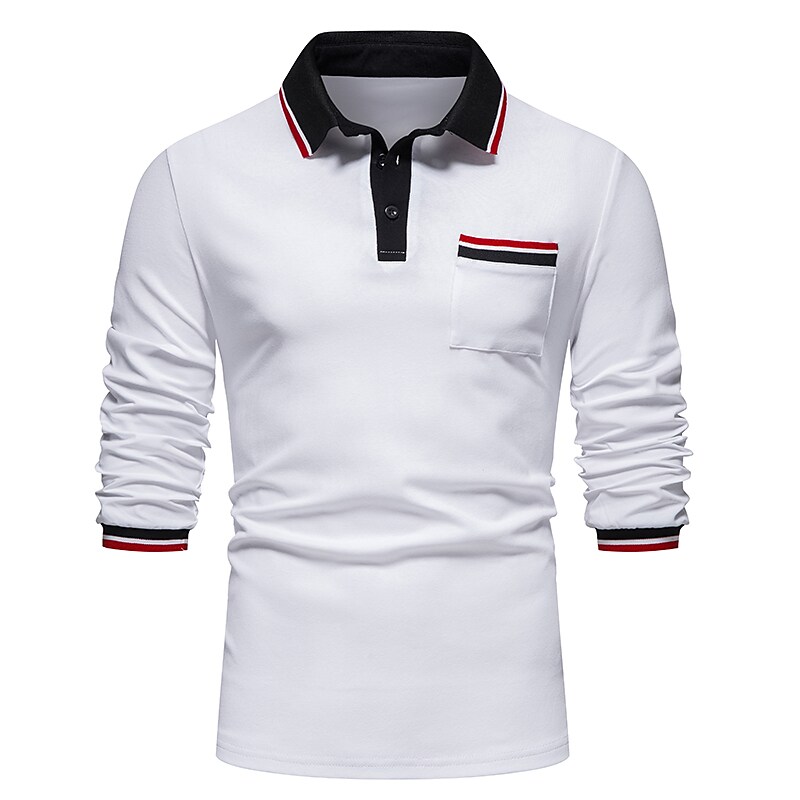 Men's Golf Shirt non-printing Color Block Button Down Collar