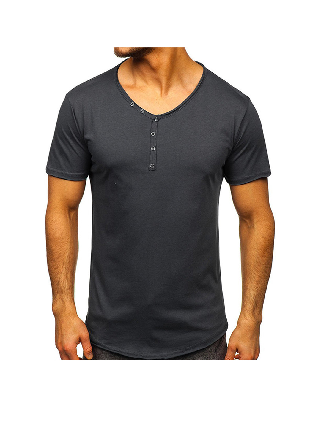 Eddie Solid Color Basic Henley T-shirt