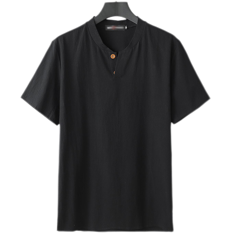 Men's Henley Cotton And Linen Short Sleeve Shirt