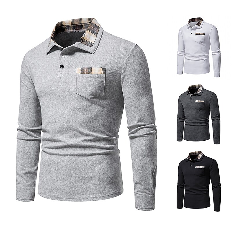 Men's Golf Shirt non-printing Color Block Button Down Collar