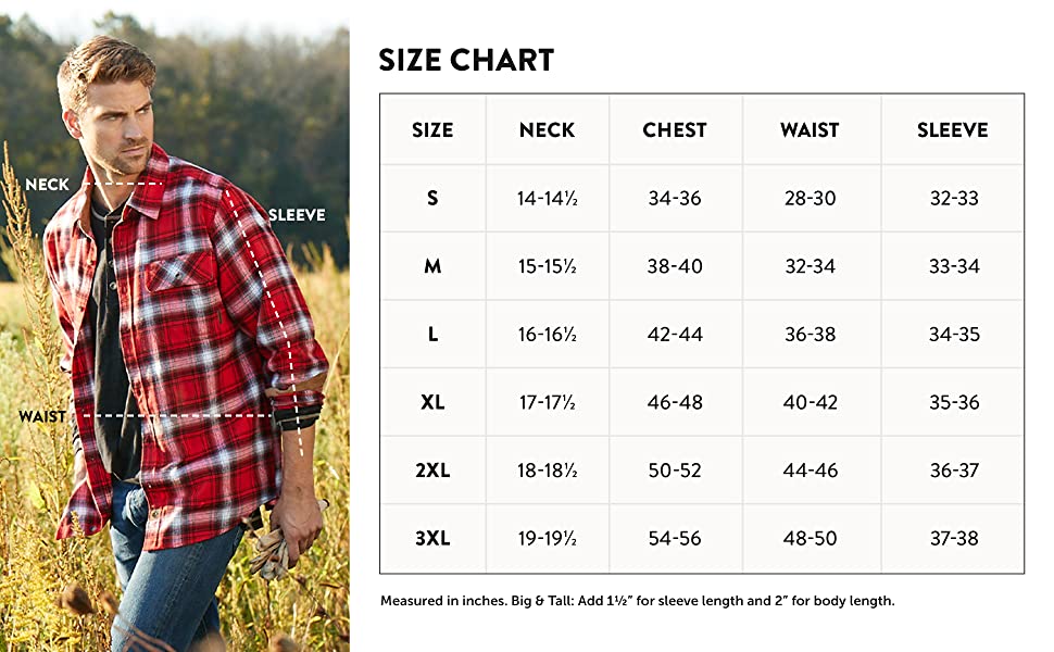 Tabla de tallas de franela Buck Camp