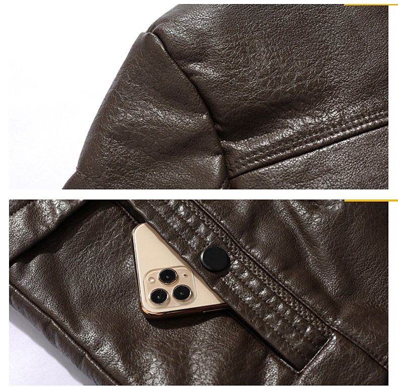 Men's Faux Leather Single Breasted Shearling Coat