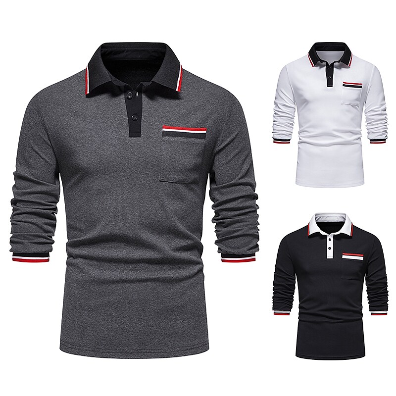 Men's Golf Shirt non-printing Color Block Button Down Collar