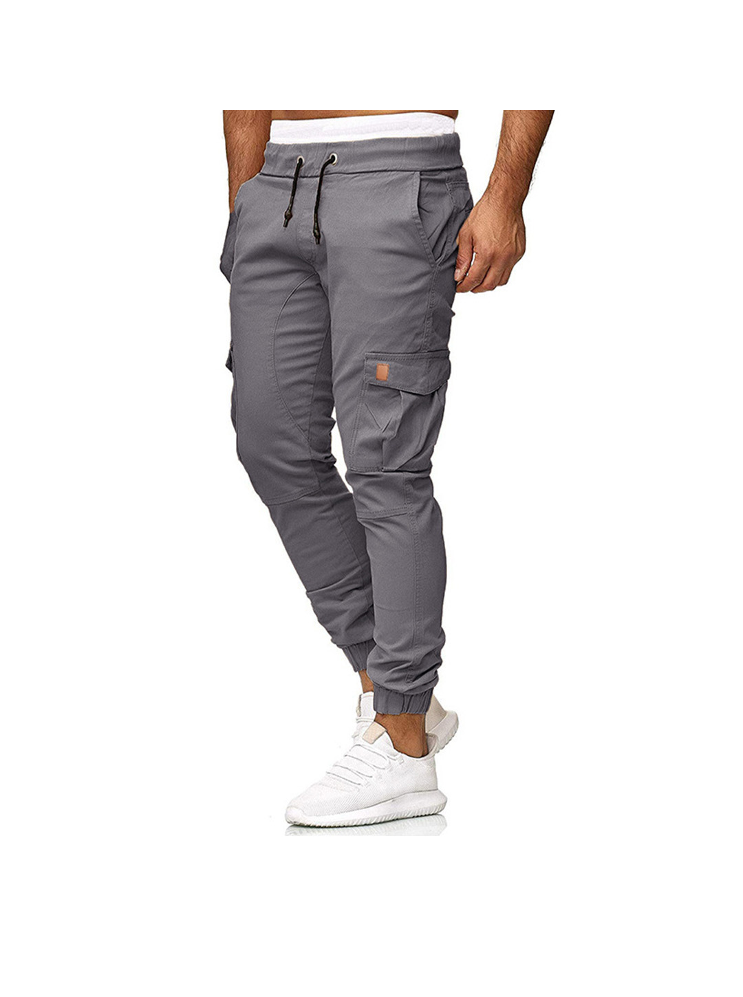 Men's Drawstring Waist Patch Pockets Detail Cargo Pants