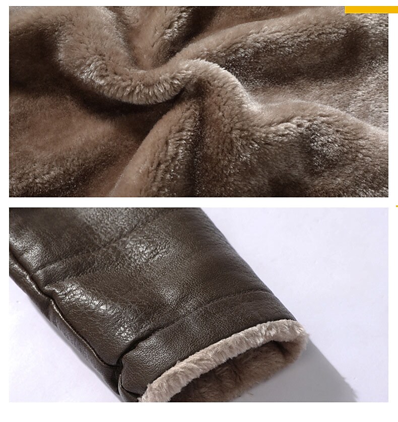 Men's Faux Leather Single Breasted Shearling Coat