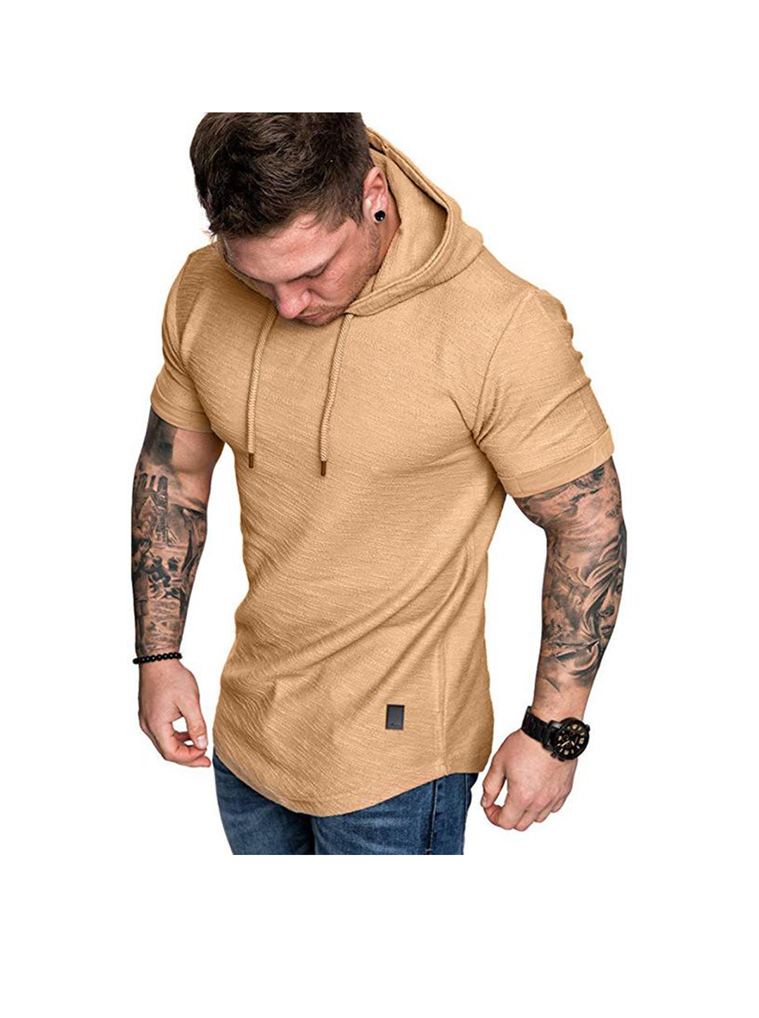 Men's Textured Solid Color High Quality Short Sleeve Pullover Hoodies Soft Breathable