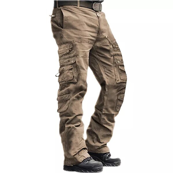 Men's Outdoor Vintage Washed Cotton Straight Multi-pocket Tactical Cargo Pants