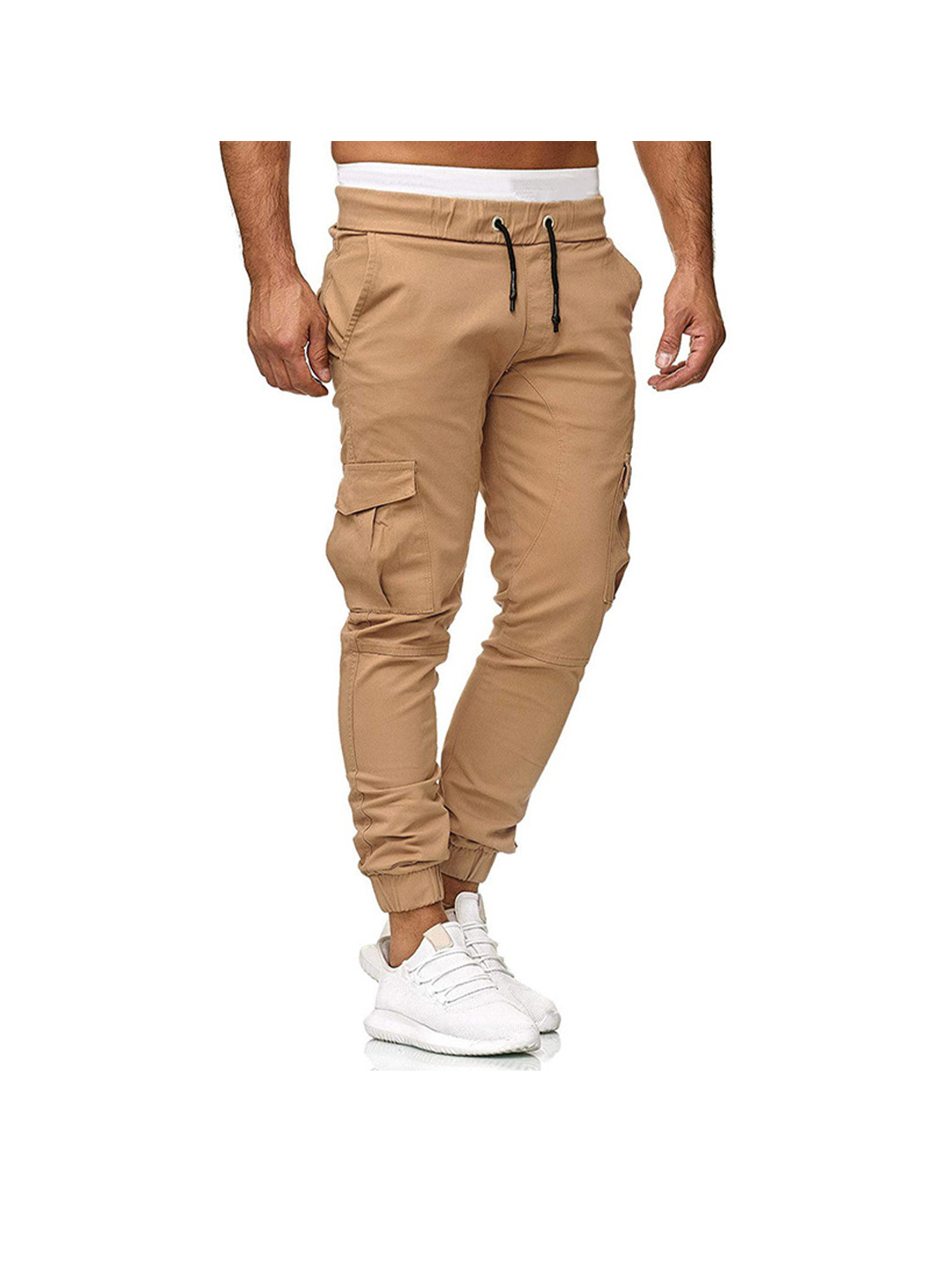 Men's Drawstring Waist Patch Pockets Detail Cargo Pants