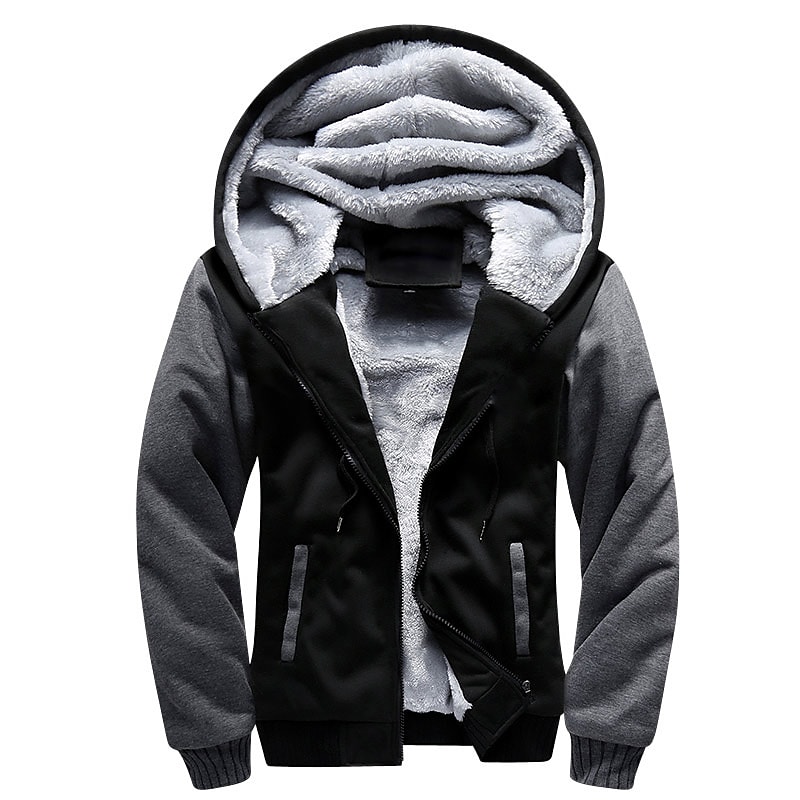 Men's Fleece Solid Color Hoodie Zip Front Hooded Sweatshirt