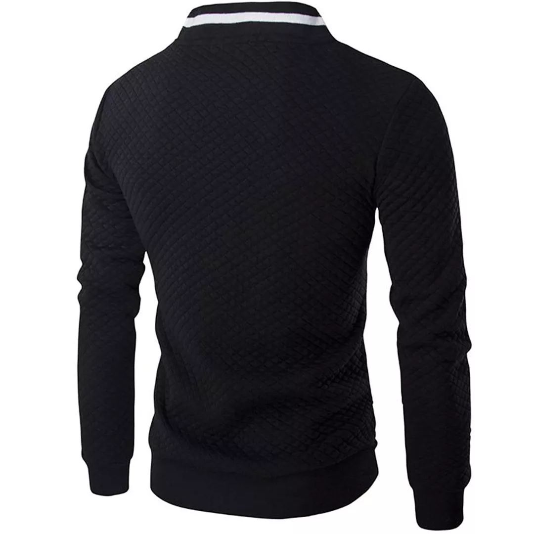 Men's Jacquard Small Check Solid Color Zip Up Sweat Bomber Jacket