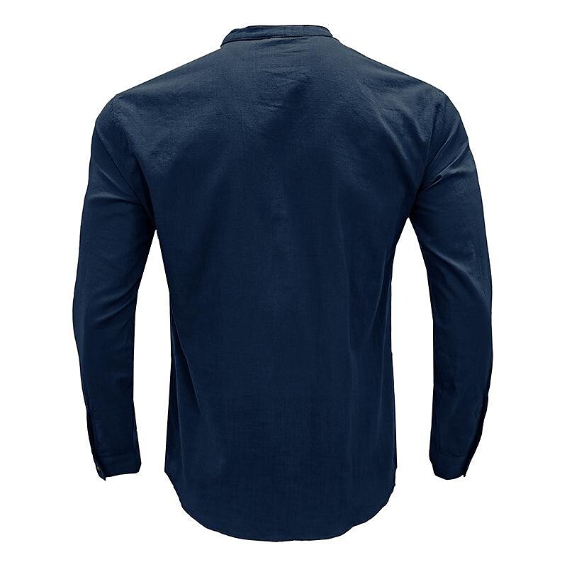 Men's Cotton Linen Slub Cotton Henley Collar Long Sleeve Shirt