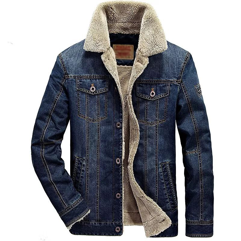 Men's Denim Faux Sherpa Lined Trucker Jacket Vintage Style