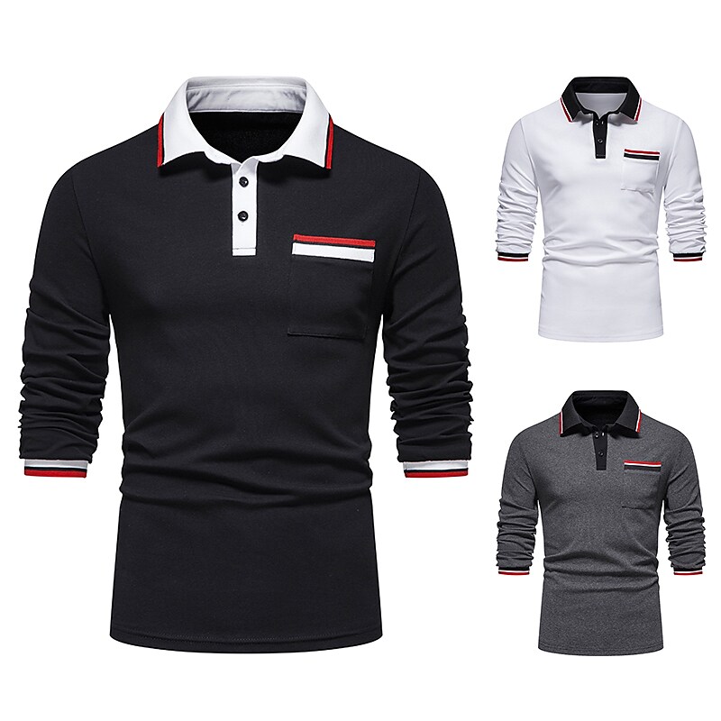 Men's Golf Shirt non-printing Color Block Button Down Collar