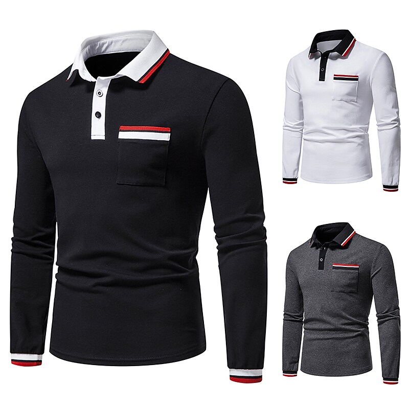 Men's Golf Shirt non-printing Color Block Button Down Collar