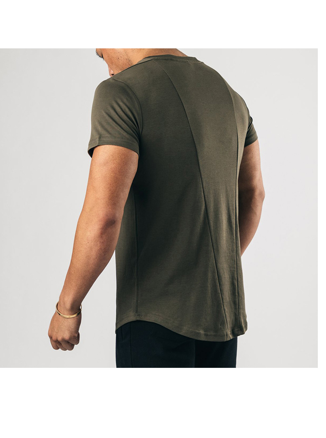 Rolland Solid Color Henley Back Waist Design Short Sleeve T-shirt