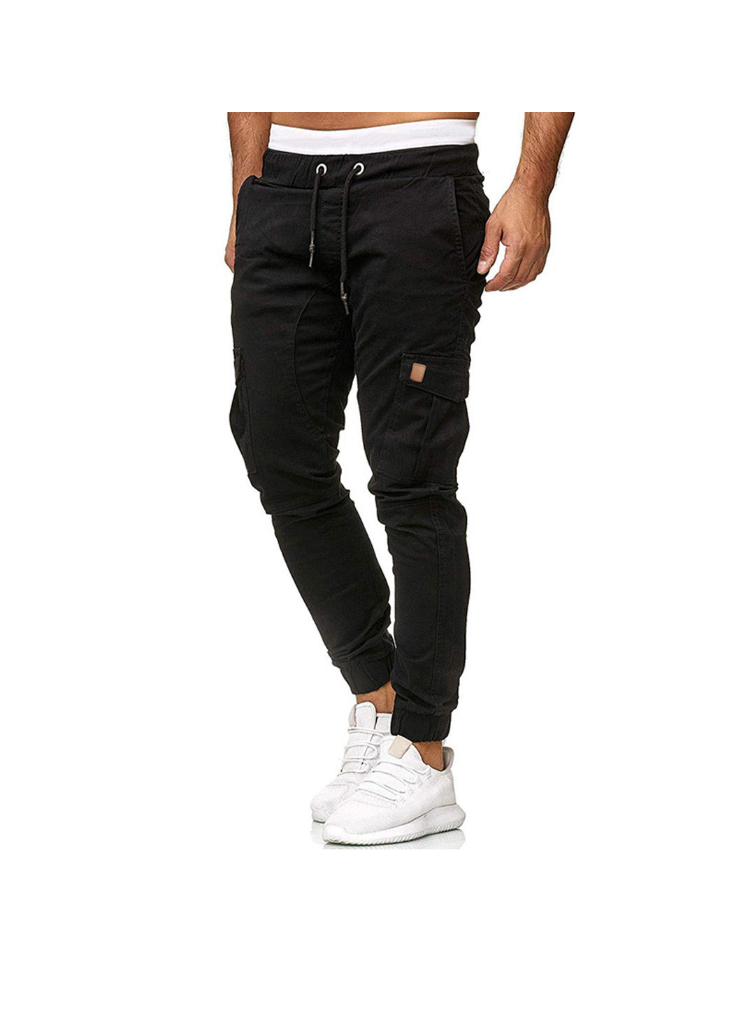 Men's Drawstring Waist Patch Pockets Detail Cargo Pants