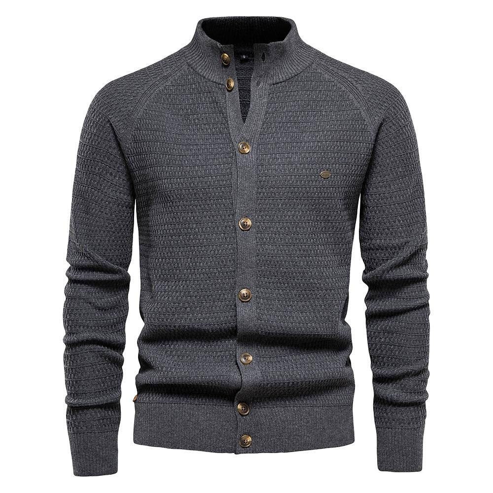 Men's Texture Pattern Stand Collar Knitted Cardigan