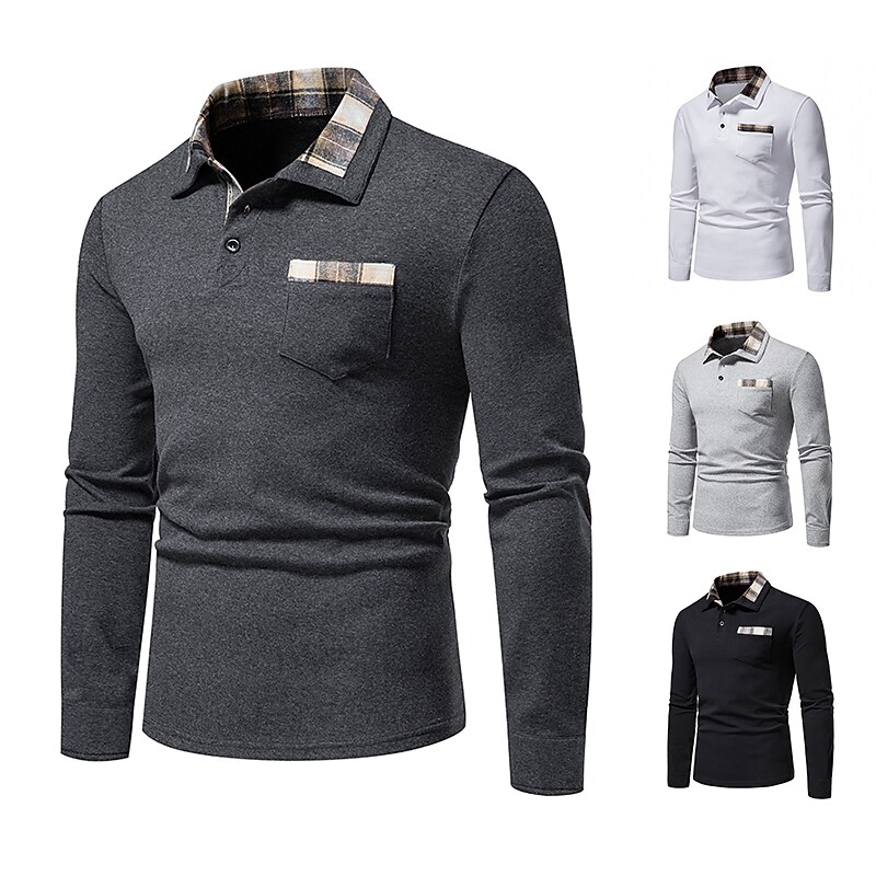 Men's Golf Shirt non-printing Color Block Button Down Collar