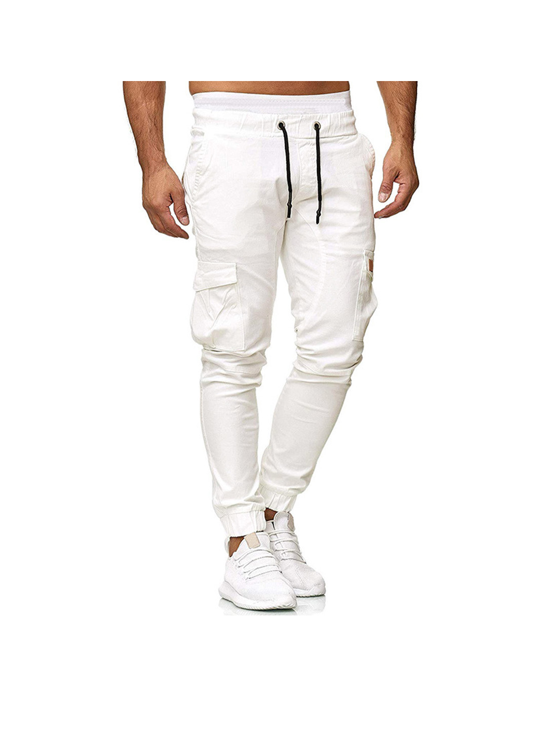 Men's Drawstring Waist Patch Pockets Detail Cargo Pants