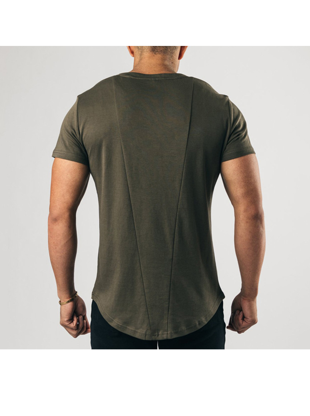 Rolland Solid Color Henley Back Waist Design Short Sleeve T-shirt