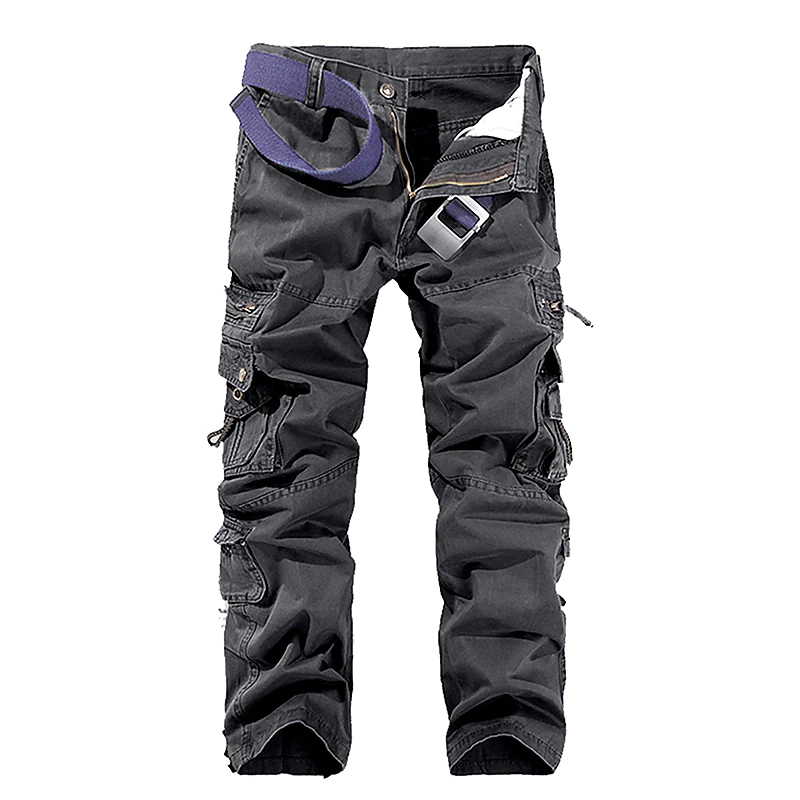 Men's Classic Solid Color Straight Zipper And Button Cargo Pants With Multi Pockets (Belt Not Included)