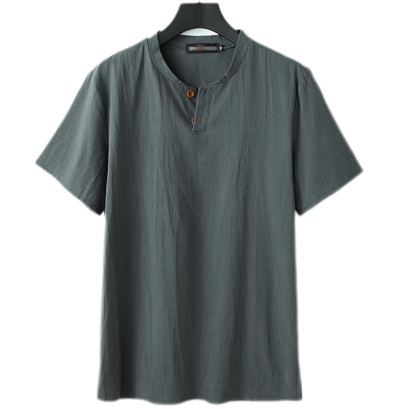 Men's Henley Cotton And Linen Short Sleeve Shirt
