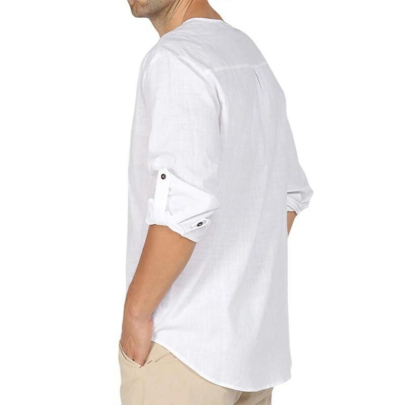Men's Cotton Linen Solid Color Long Sleeve Shirt