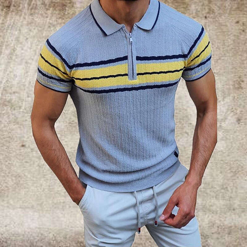 Men's Golf Shirt Striped Graphic Turndown Casual Daily Zipper
