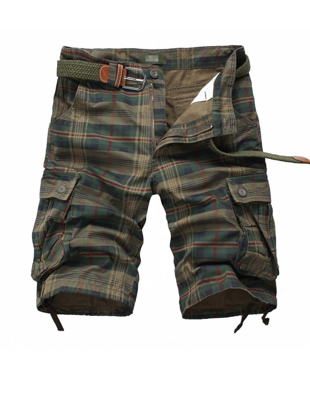 Slowik Side Flap Pocket Check Cargo Shorts (NO BELT INCLUDE)