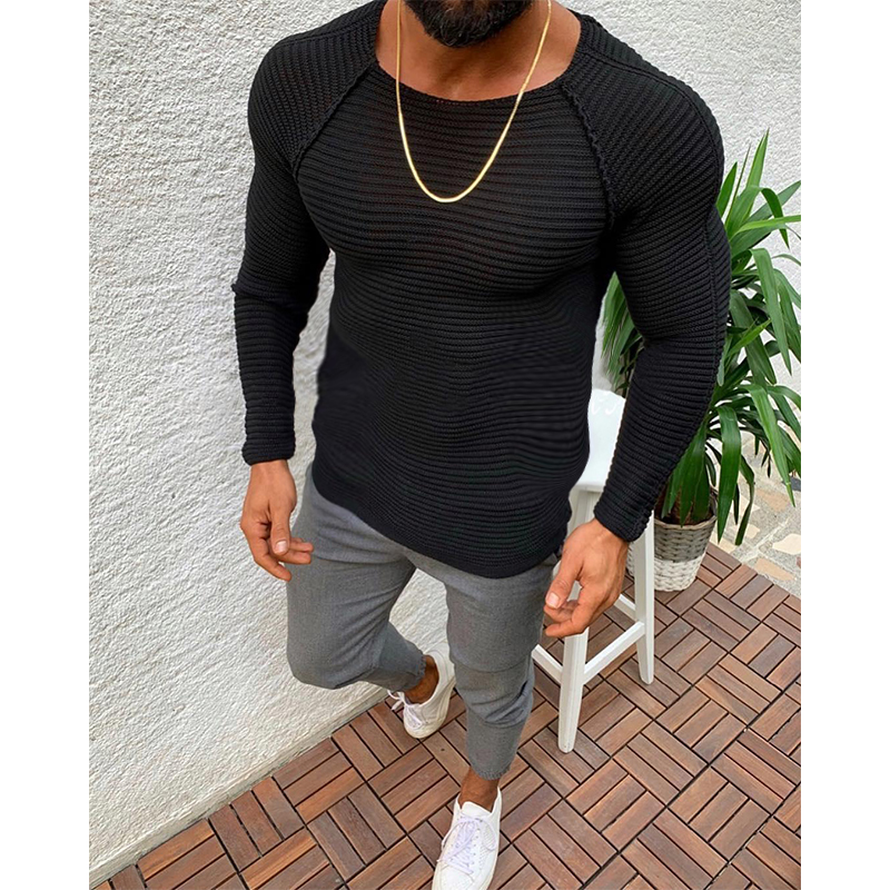 Men's Solid Color Casual Crew Neck Raglan Sleeves Sweater