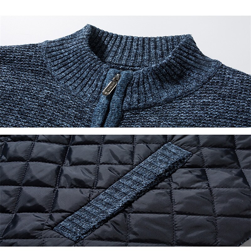 Men's Color Block Stand Collar Full Zipper Cardigan