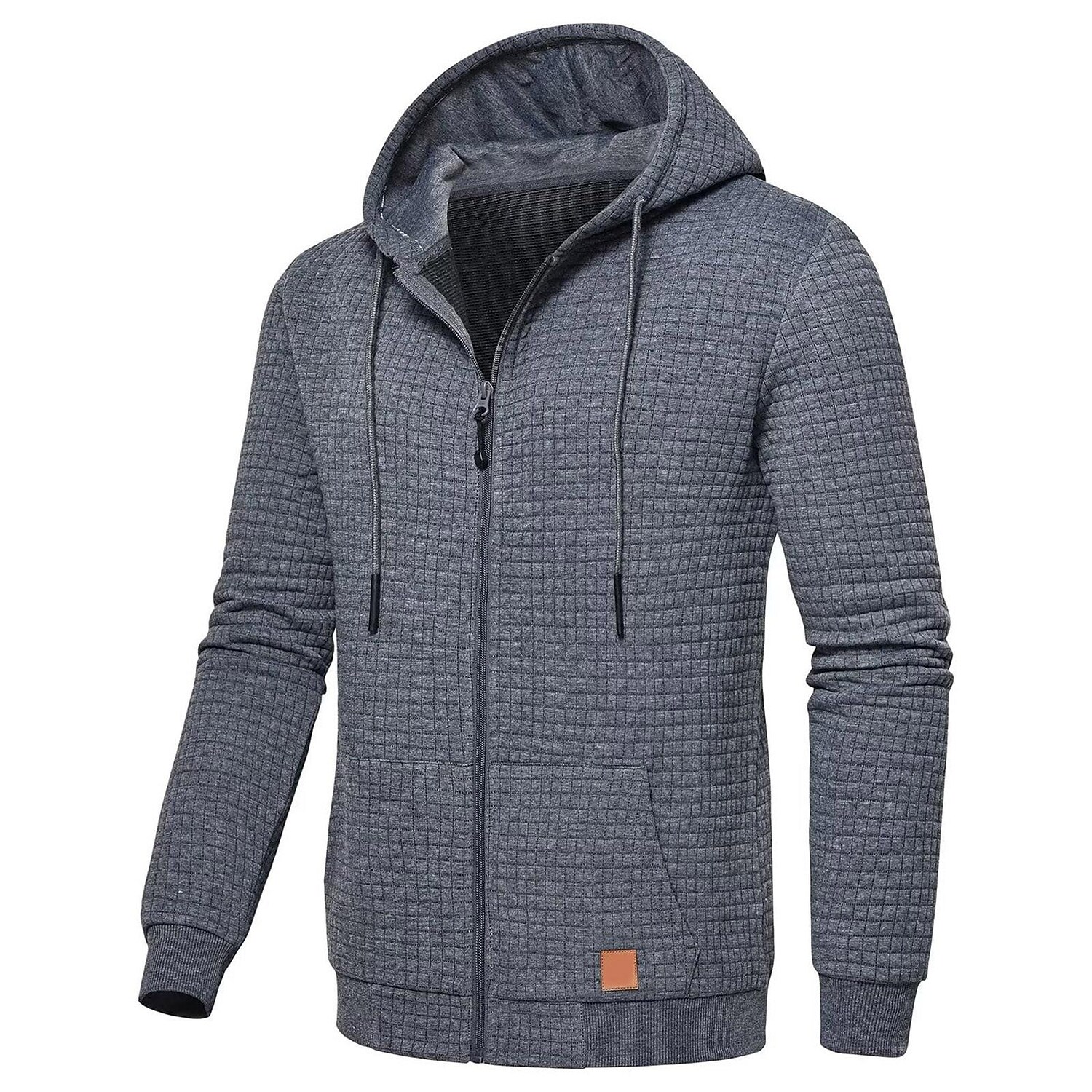 Men's Jacquard Check Solid Color Zip-up Hoodie Sweatshirts