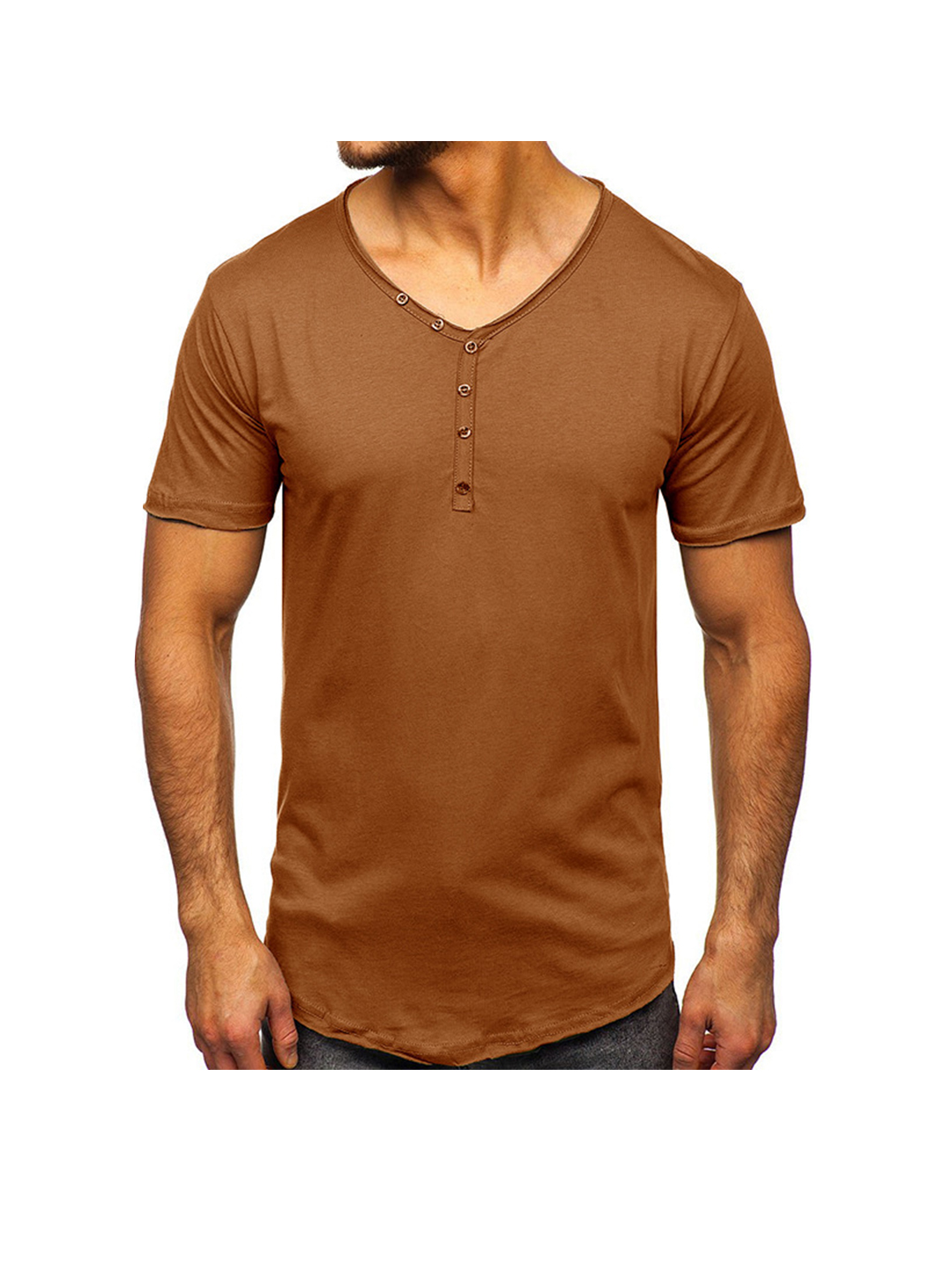 Eddie Solid Color Basic Henley T-shirt