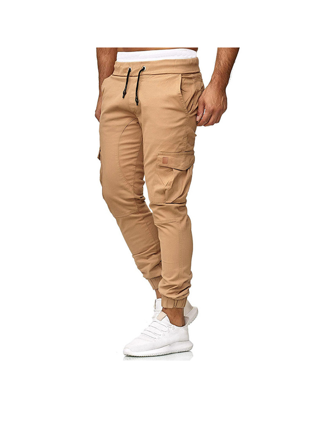 Men's Drawstring Waist Patch Pockets Detail Cargo Pants