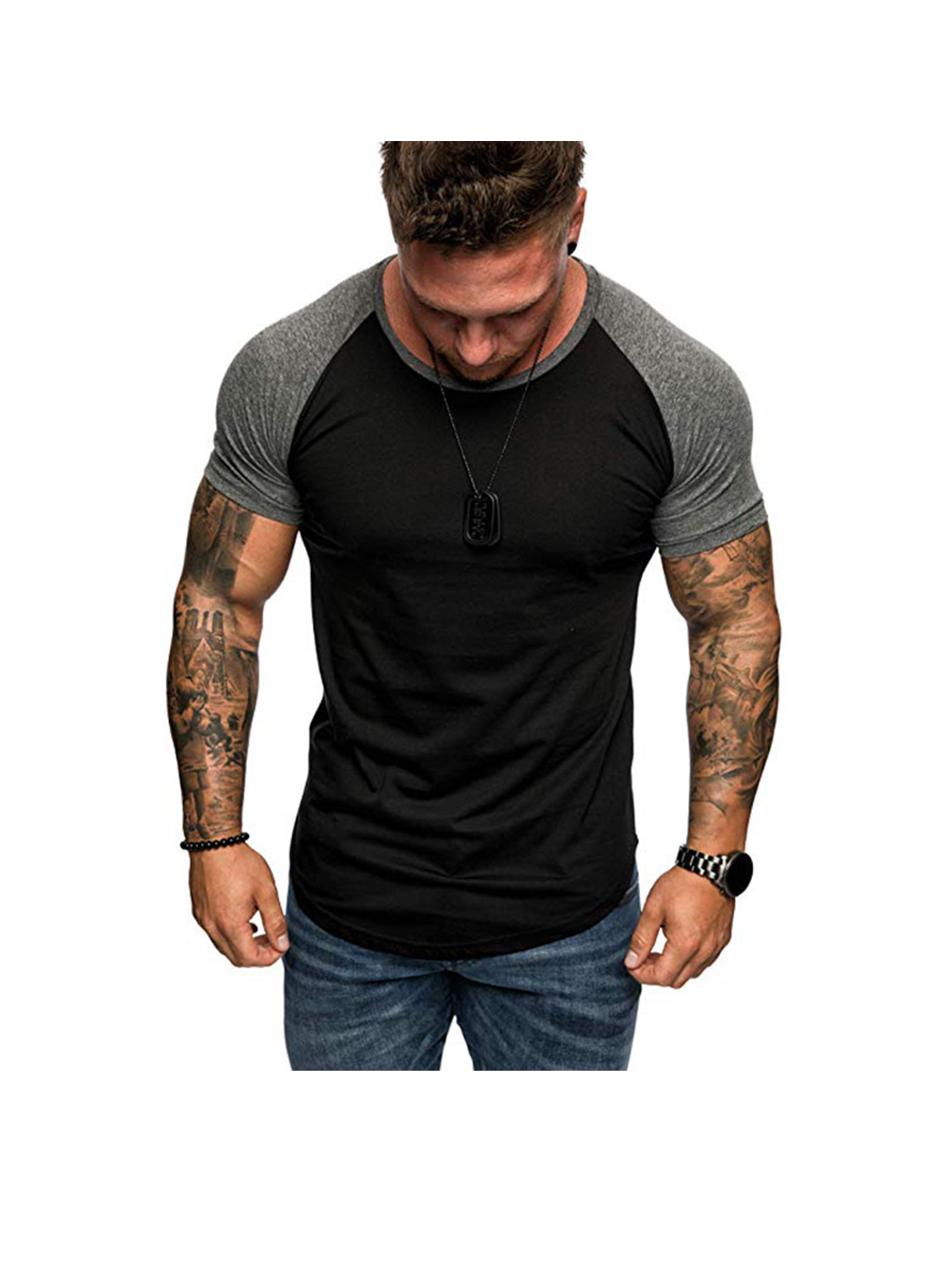 Men's Raglan Sleeve Color Block Short Sleeve T-Shirt Soft Breathable
