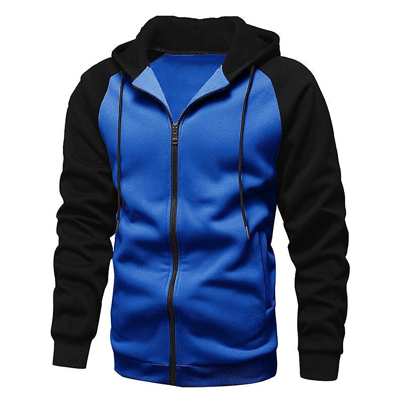 Men's Contrast Color Zip-up Hooded Fleece Cardigan Sweatshirt