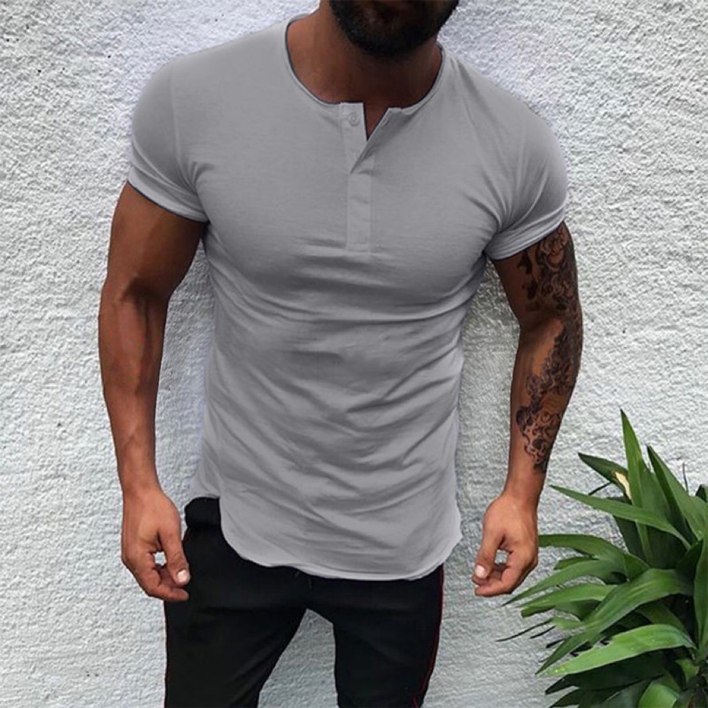 Men's Solid Color Casual Henley T-shirt