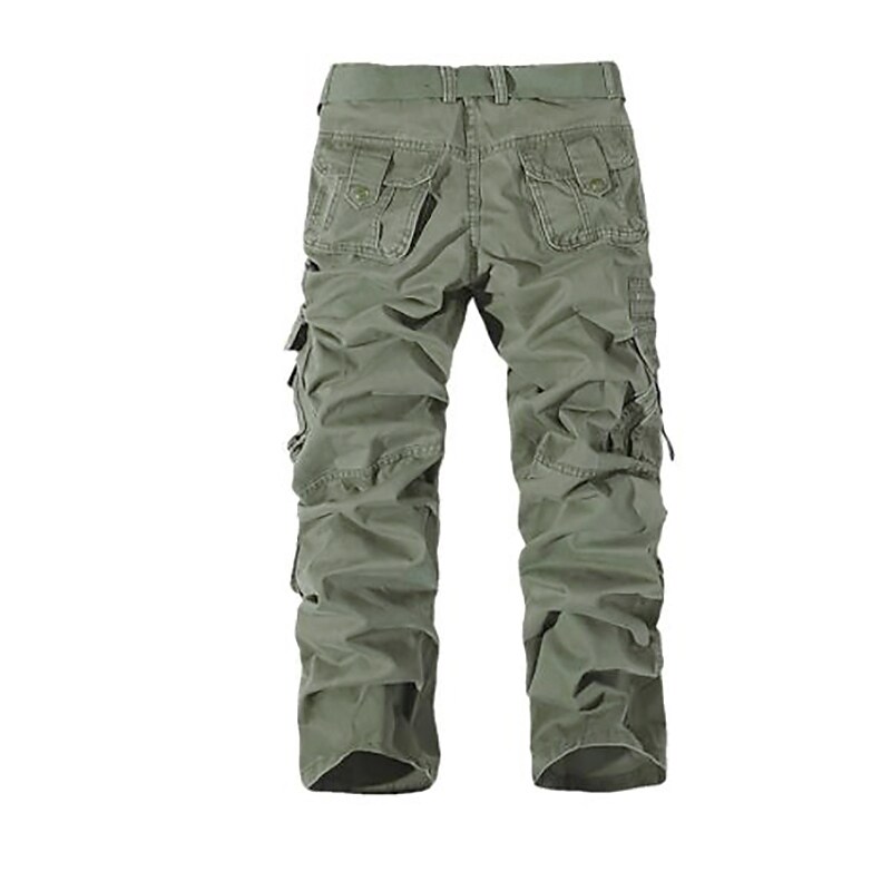 Men's Classic Solid Color Straight Zipper And Button Cargo Pants With Multi Pockets (Belt Not Included)