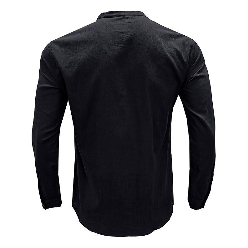 Men's Cotton Linen Slub Cotton Henley Collar Long Sleeve Shirt