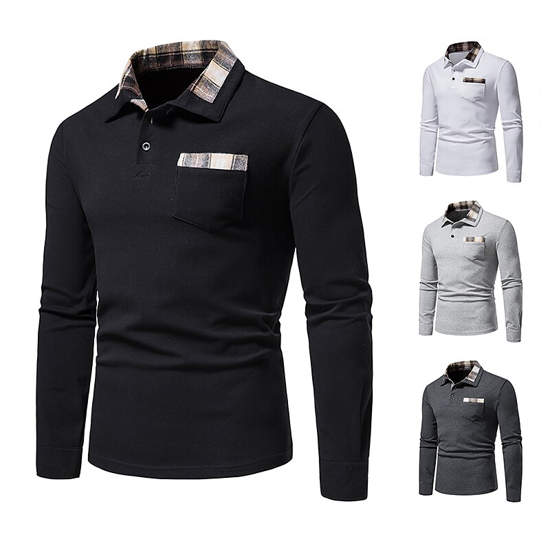Men's Golf Shirt non-printing Color Block Button Down Collar