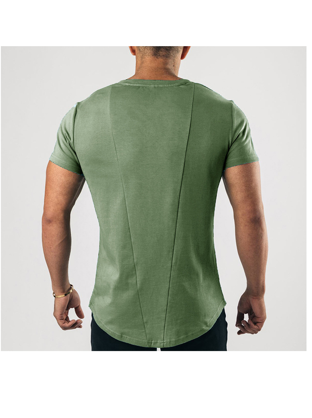 Rolland Solid Color Henley Back Waist Design Short Sleeve T-shirt