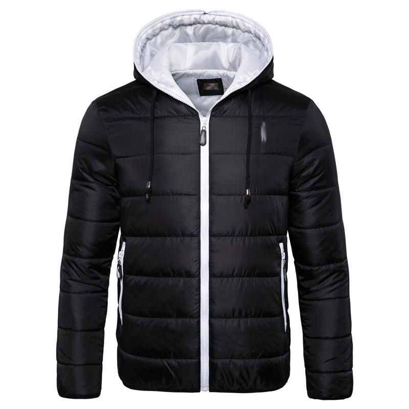 Men's Hooded Solid Color Contrasting Zip And Lining Padded Jacket