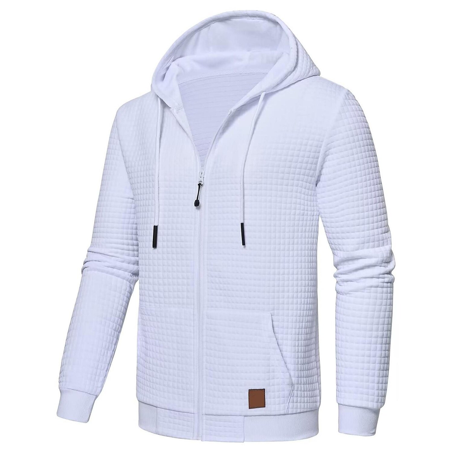Men's Jacquard Check Solid Color Zip-up Hoodie Sweatshirts