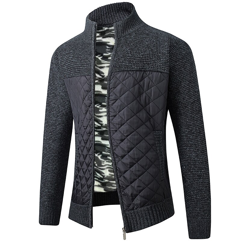 Men's Color Block Stand Collar Full Zipper Cardigan